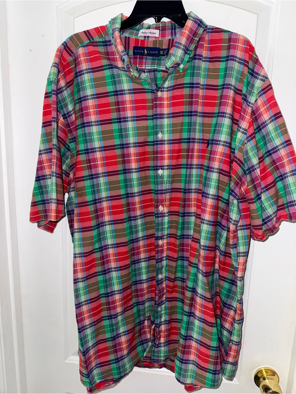 Polo Ralph Lauren Indian Madras Plaid Button Up Shirt 2XLT Mens Short Sleeve